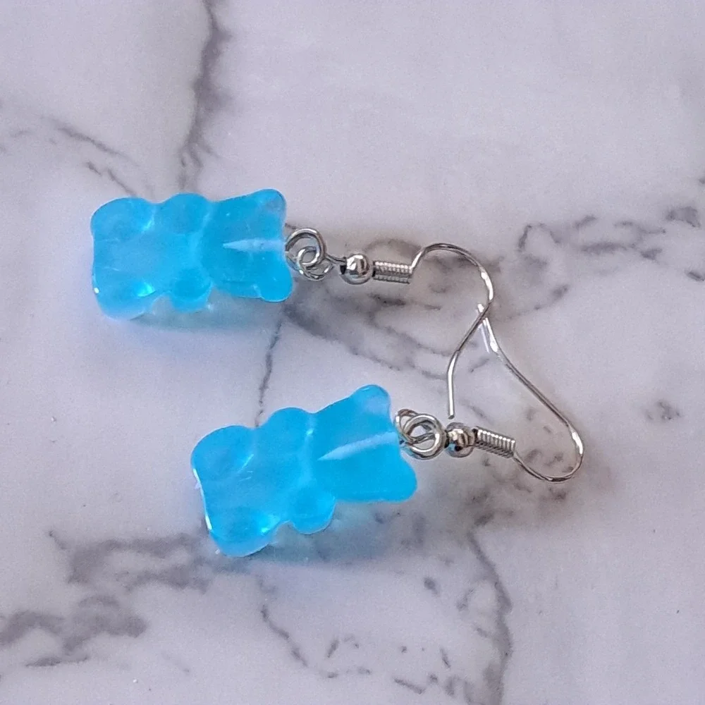 New Gummy Bear Earrings Blue Resin Candy Charm Drop Kidcore Y2K Boutique